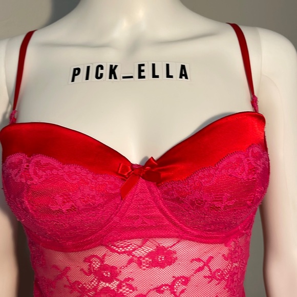 36C Vs Victoria’s Secret Very Sexy Red & Pink Lace lingerie slip baby doll - Picture 2 of 15